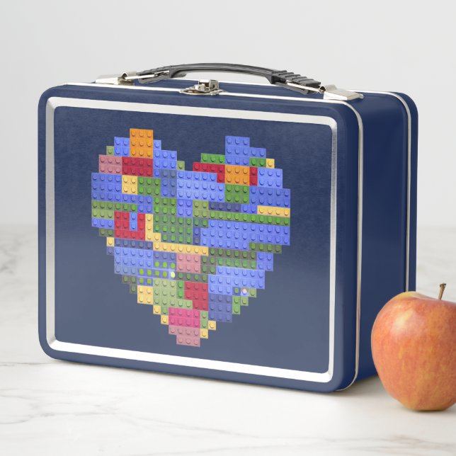 Master Builder Block Brick Building Heart Valentin Metal Lunch Box (In Situ)