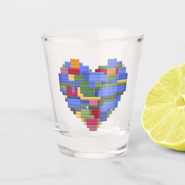 Master Builder Block Brick Building Heart Valentin Shot Glass (Front)