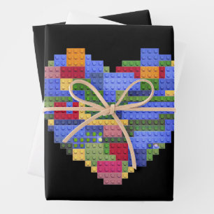 Master Builder Block Brick Building Heart Valentin Wrapping Paper Sheet