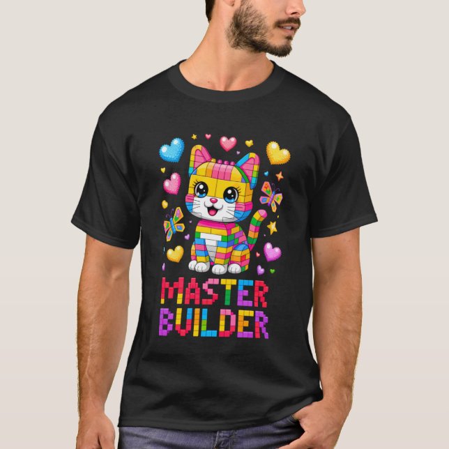 Master Builder Cat Lover Building Bricks Blocks Ki T-Shirt (Front)