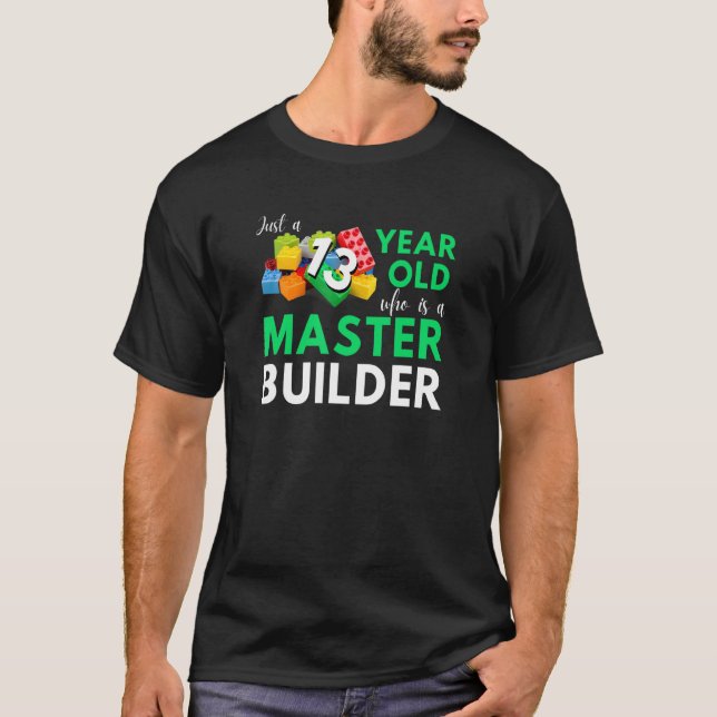 Master Builder Cute Block Building 13th Birthday B T-Shirt (Front)