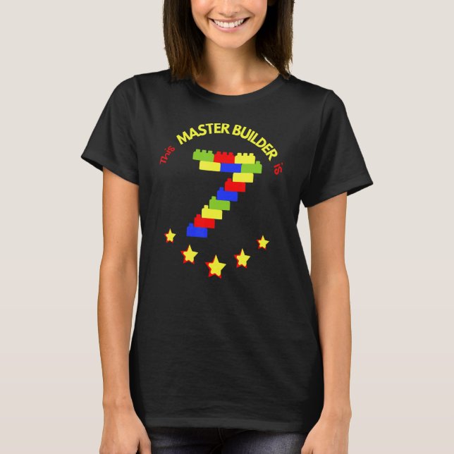 Master Builder Cute Block Building 7th Birthday Bo T-Shirt (Front)
