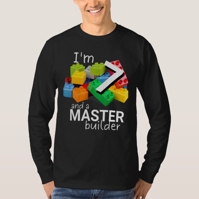 Master Builder Cute Block Building 7th Birthday Bo T-Shirt (Front)