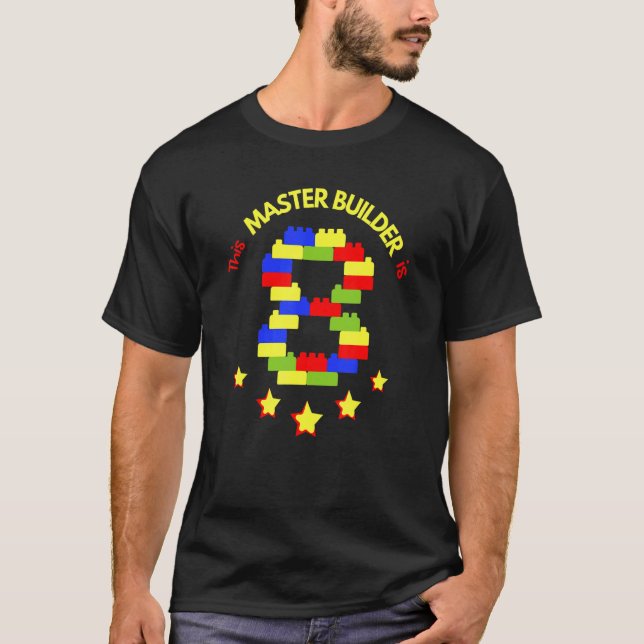 Master Builder Cute Block Building 8th Birthday Bo T-Shirt (Front)