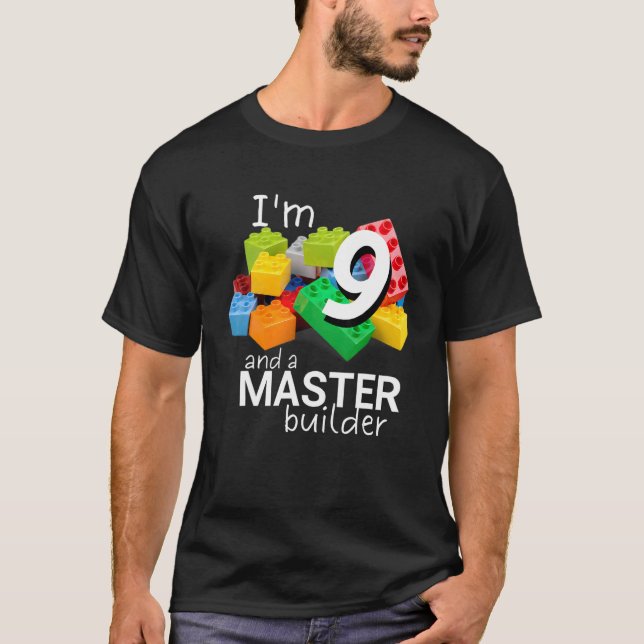 Master Builder Cute Block Building 9th Birthday Bo T-Shirt (Front)