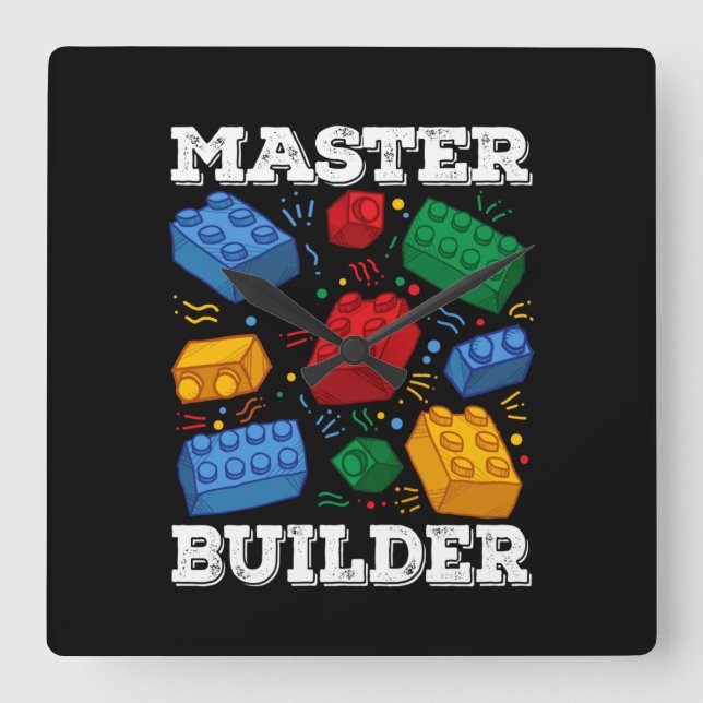Master Builder Cute Block Building Kids Toys Brick Square Wall Clock (Front)