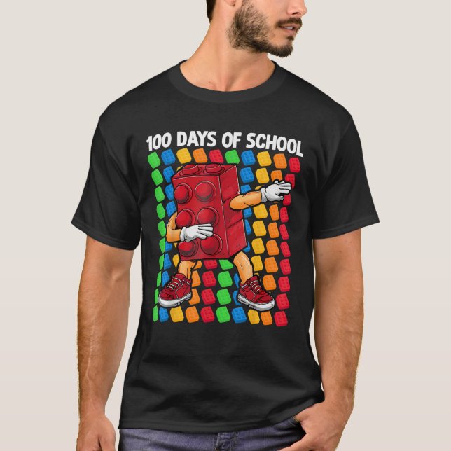 Master Builder Dabbing Building Blocks 100 Days of T-Shirt (Front)