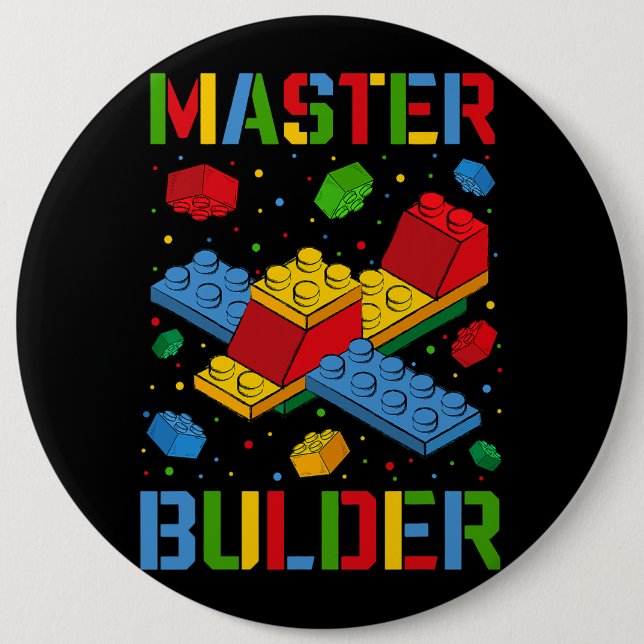 Master Builder Kids Building Blocks Brick Builder 6 Cm Round Badge (Front)