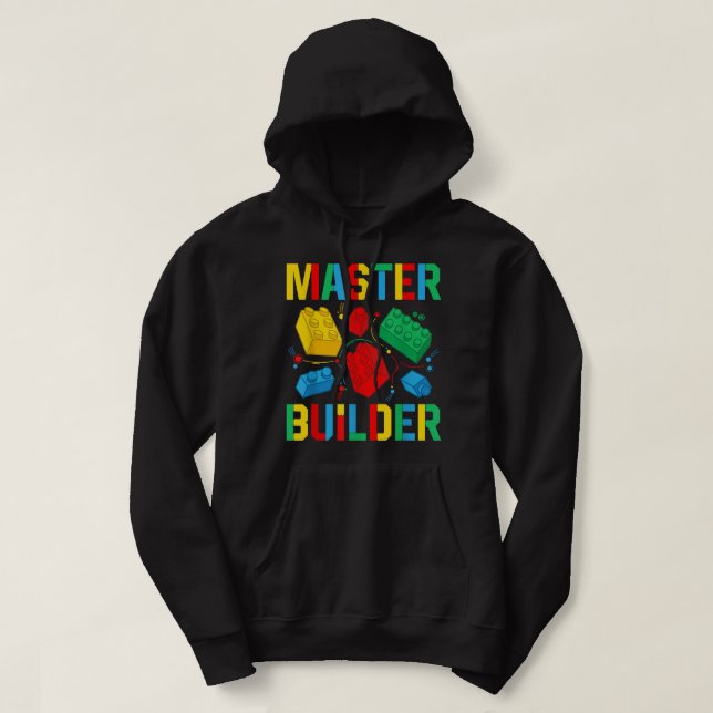 Master Builder Kids Building Blocks Brick Toy Mast Hoodie (Design Front)