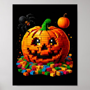 Master Builder Pumpkin Bricks Blocks Halloween Kid Poster