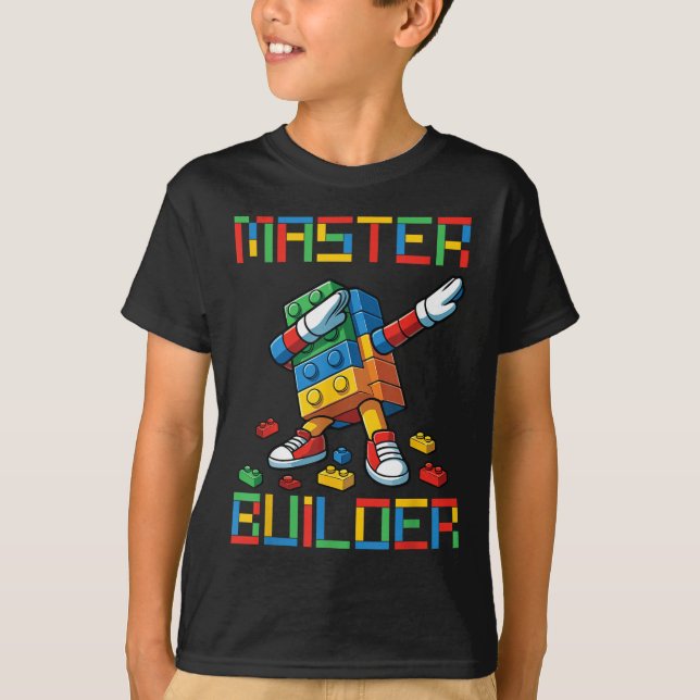 Master Builder Tee Dabbing Blocks Bricks Building  (Front)