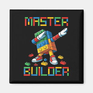 Master Builder Tee Dabbing Blocks Bricks Building Magnet