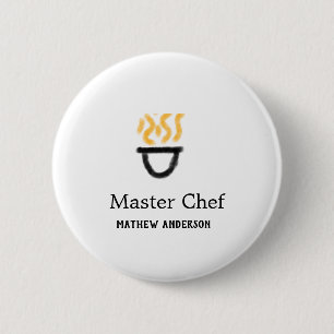 Master chef add name black pan yellow fire fume co 6 cm round badge