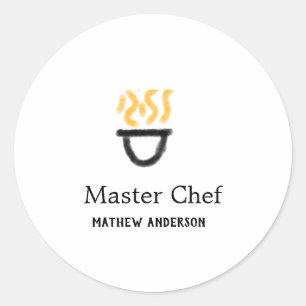 Master chef add name black pan yellow fire fume co classic round sticker