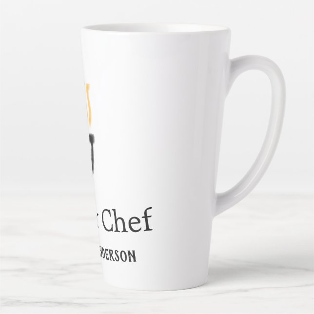 Master chef add name black pan yellow fire fume co latte mug (Right)