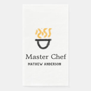Master chef add name black pan yellow fire fume co napkin