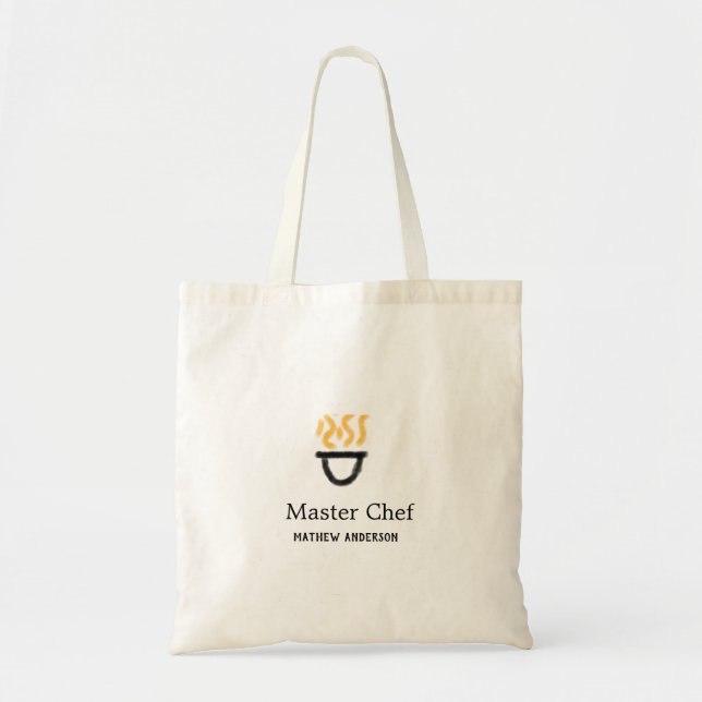 Master chef add name black pan yellow fire fume co tote bag (Front)