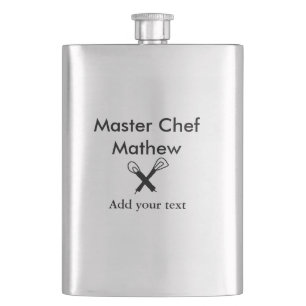 Master chef kitchen bakery cook add text name cutl hip flask