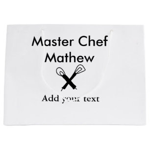 Master chef kitchen bakery cook add text name cutl large gift bag