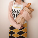 Master Chef name personalised black orange chequer Apron<br><div class="desc">Geometric mosaic pavement style patterned print all over elegant apron in orange peach,  white,  and black with a bold MASTER CHEF typography script.            You can personalise it with your name.          It can be a nice gift for a cooking lover or a master chef - husband,  friend,  fiancee,  or employee.</div>