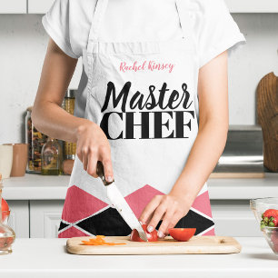 Master Chef name personalised black red chequered Apron