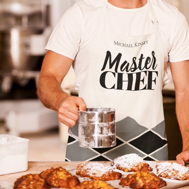 Master Chef name personalised black white chequere Apron (Creator Uploaded)