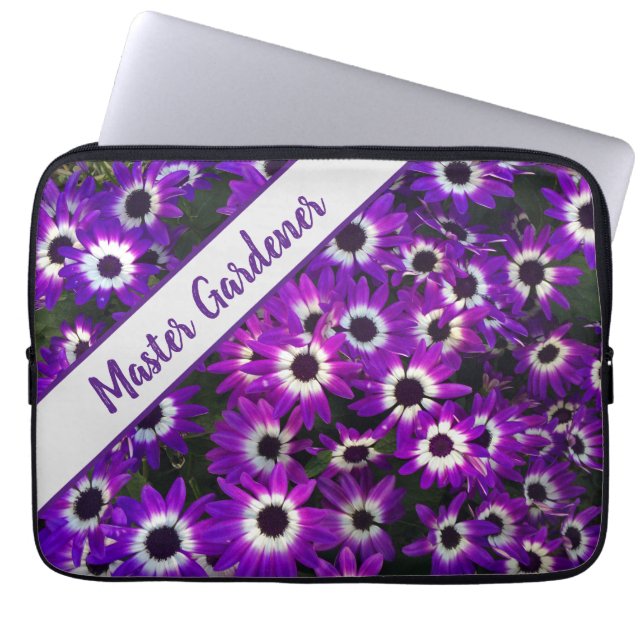 Master Gardener Bright Purple Flower Photo Floral Laptop Sleeve (Front)