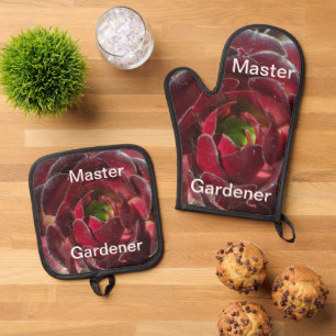Master Gardener Succulent Photo Garden Landscaper Oven Mitt & Pot Holder Set