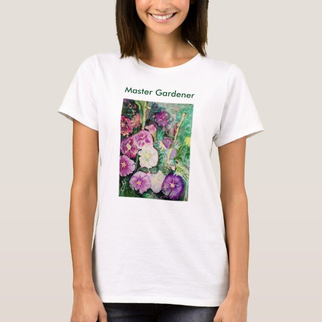 Master Gardener - Watercolor Hollyhocks T-Shirt (Front)