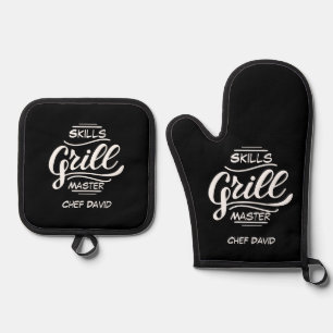 Master Grill skills funny Father(s day custom Oven Mitt & Pot Holder Set