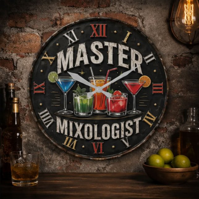 Master Mixologist Bartender Gift Retro Home Bar Large Clock (Creator Uploaded)