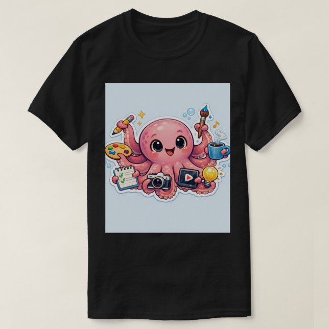 Master of Multitasking: Creative Octopus Sticker T-Shirt (Design Front)