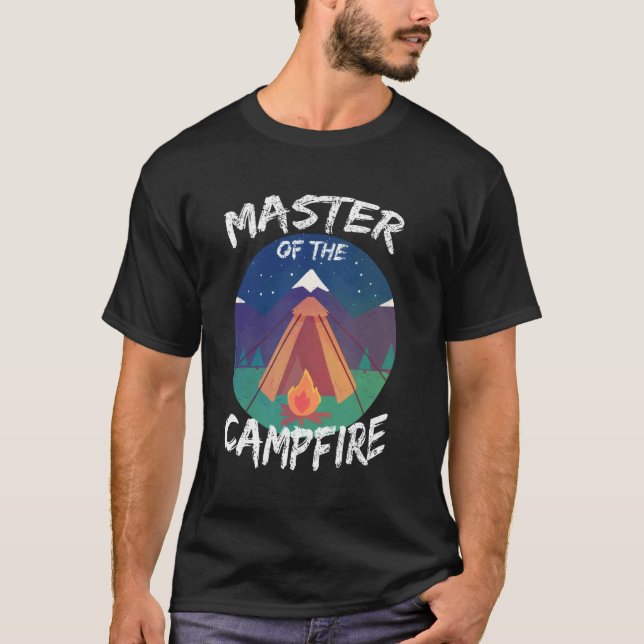 Master of the Campfire Camper Dad Camping Mountain T-Shirt (Front)