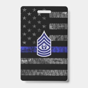 Master Sergeant Thin Blue Line Distressed Flag ID Badge