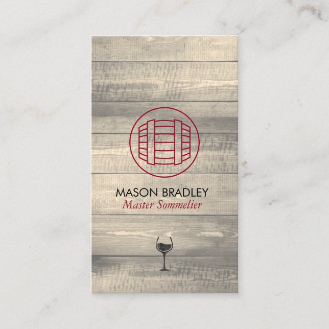 Master Sommelier Wine Barrel Wood Business Card (Front)