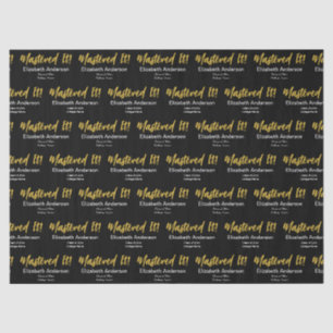 Mastered It! Black White Gold Script Grad's Name Tissue Paper