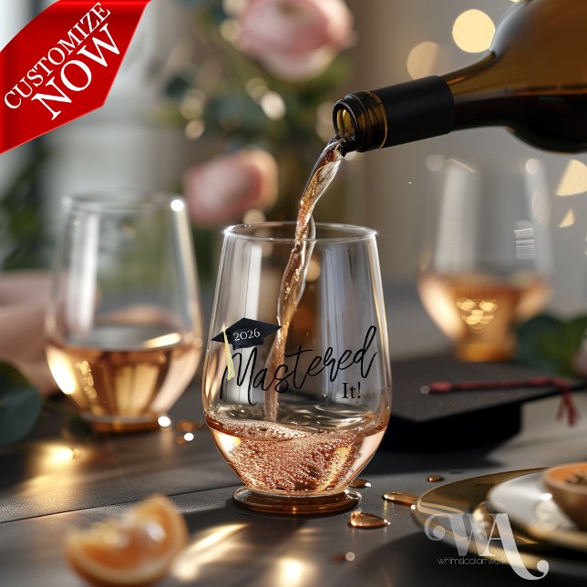 Mastered it Graduation Cap Stemless Wine Glass (easy to customize)