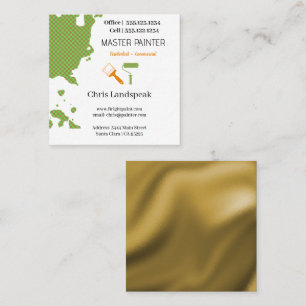 Masterpainter & Gold Green Chequerboard pattern Square Business Card