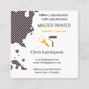 Masterpainter & Navy Blue Chequerboard pattern Square Business Card