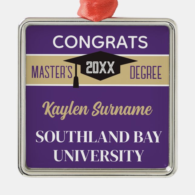 Master's Degree Congrats! CUSTOM  Metal Tree Decoration (Front)
