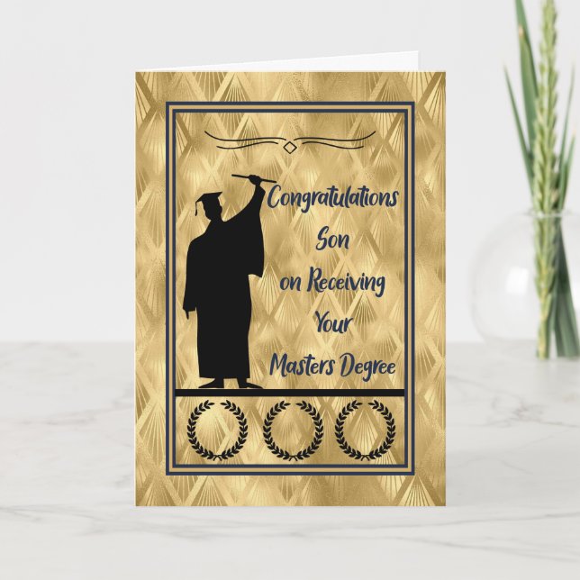 Masters Degree Graduation for Son in Gold Colours Thank You Card (Front)