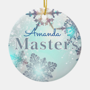 Masters Graduation Personalized Name Blue  Ceramic Tree Decoration