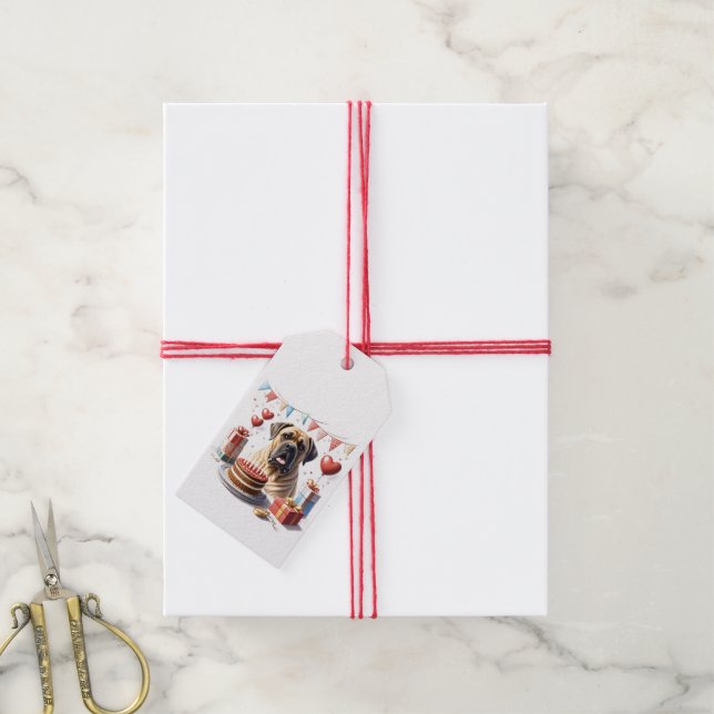 Mastiff at a party gift tags (With Twine)