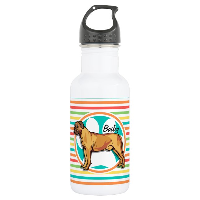 Mastiff; Bright Rainbow Stripes 532 Ml Water Bottle (Front)