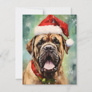Mastiff Christmas brush painting artwork Holiday Card