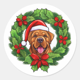Mastiff Christmas Wreath Classic Round Sticker