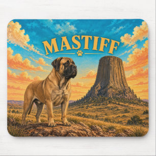 Mastiff, Devils Tower Vintage Watercolor Mouse Pad