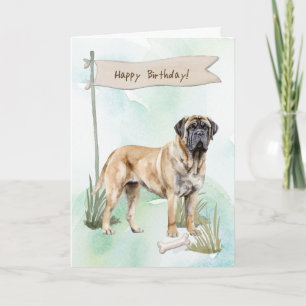 Mastiff Dog Breed Outdoors Under Birthday Sign Card