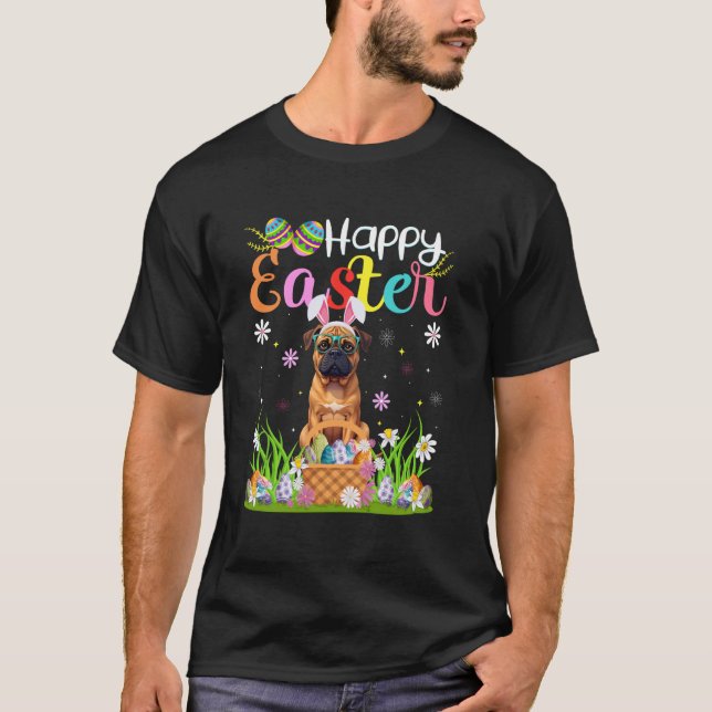 Mastiff Dog Happy Easter Egg Hunt Bunny Ear Easter T-Shirt (Front)