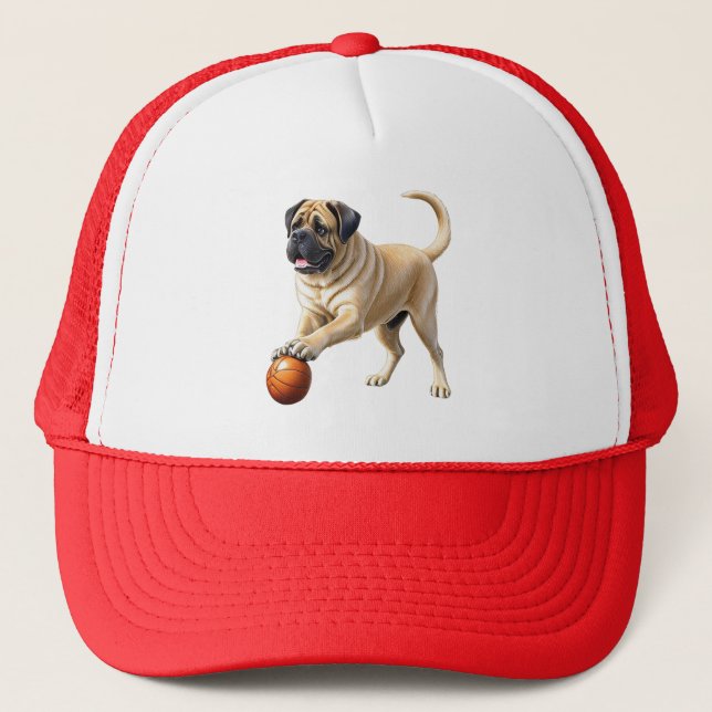 Mastiff English Bulldogge on vacation with ball Trucker Hat (Front)